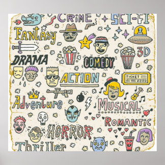 Filmgenres: Fernsehshows Doodle Set Poster