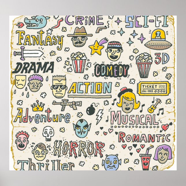 Filmgenres: Fernsehshows Doodle Set Poster (Vorne)
