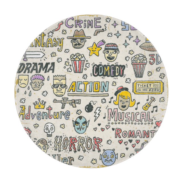 Filmgenres: Fernsehshows Doodle Set Schneidebrett (Vorderseite)