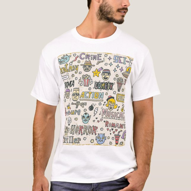 Filmgenres: Fernsehshows Doodle Set T-Shirt (Vorderseite)