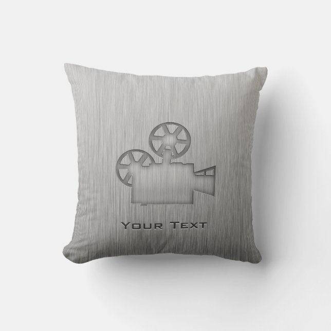 Filmkamera mit gepinseltem Metallaussehen Kissen (Vorderseite)