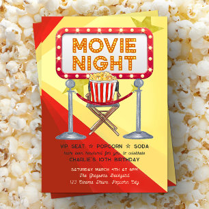 Filmnacht Kino Popcorn Party Geburtstag Einladung
