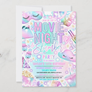 Filmnacht Slumber Party Pastell Rainbow Geburtstag Einladung