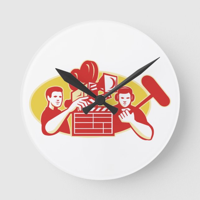 Filmregisseur-Film-Kamera-Scharnierventil Soundman Runde Wanduhr (Vorderseite)