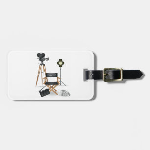 Filmregisseursessel und Vintage-Filmkamera-Set Gepäckanhänger