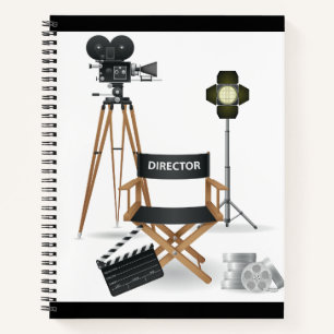 Filmregisseursessel und Vintage-Filmkamera-Set Notizbuch