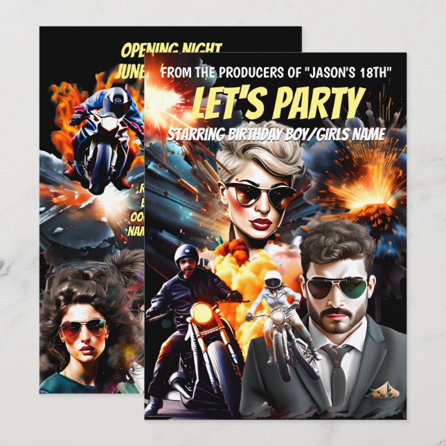 Filmschurke Helden Action-Abenteuer Einladung (Vorne/Hinten)