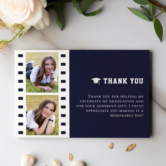 Filmstrip Foto Collage Abschluss Blue Vielen Dank Dankeskarte (Blue Filmstrip Photo Collage Graduation Thank You Cards)