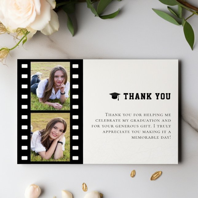Filmstrip Foto Collage Abschluss Vielen Dank Dankeskarte (White Filmstrip Photo Collage Graduation Thank You Cards)