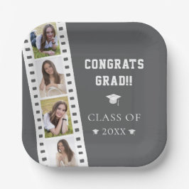 Filmstrip Vier Fotocollage Abschluss | Grau Pappteller