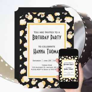 Filmtheater Popcorn Thema Geburtstagseinladung Einladung