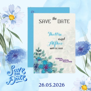 Filz Ecru Papier Blaue Blumige Blumen Save-the-Dat Save The Date