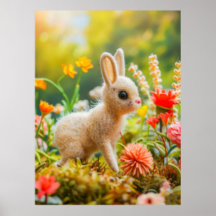 Filz-Hase in bunter Blumenwiese Poster