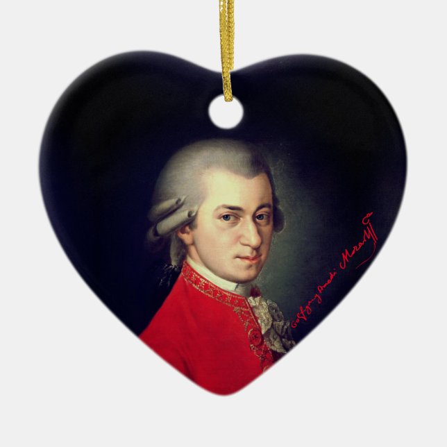 Filzherz Wolfgang Amadeus Mozart mit Unterschrift Keramik Ornament (Vorne)