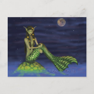 Fin Dipping Mermaid auf Schildkrötenrückseite Postkarte