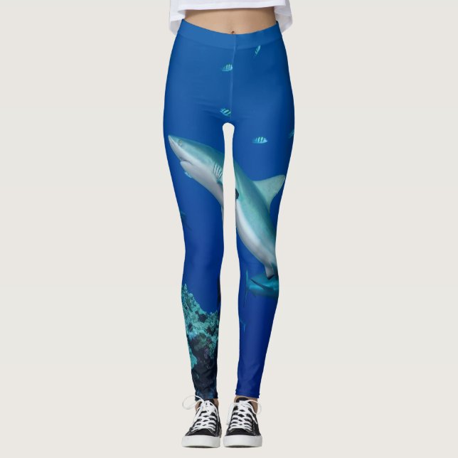 Fin: Simple Reef Shark gedruckt Leggings (Vorderseite)