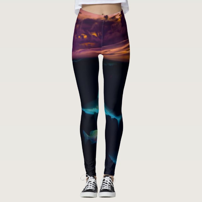 Fin: Sunset Shark bedruckt Leggings (Vorderseite)
