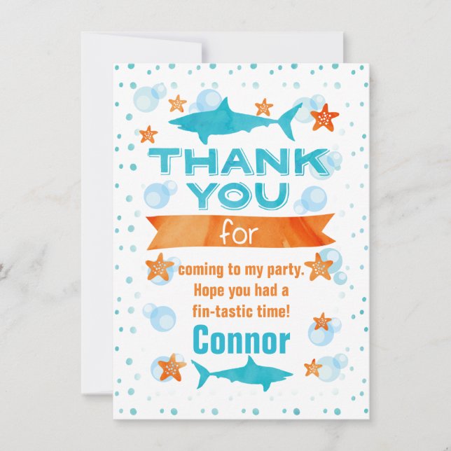 Fin-tastic Hai Geburtstag Danke Karte (Vorderseite)