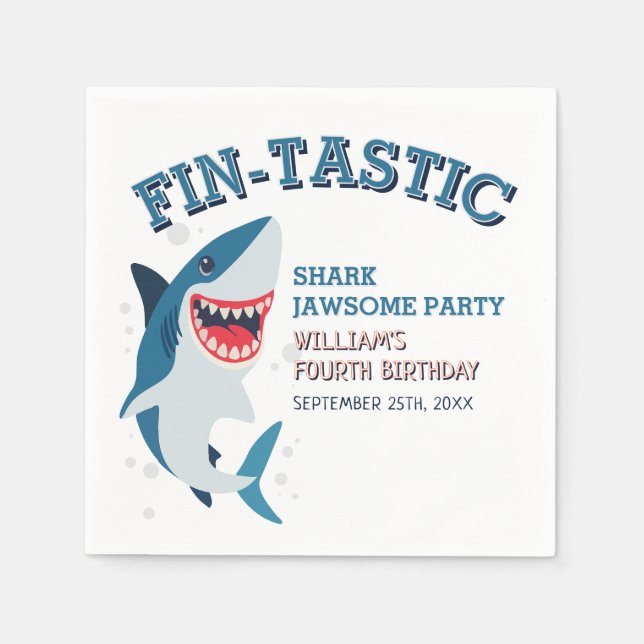 Fin-tastic Shark Geburtstag Jawsome Birthday Serviette (Vorderseite)