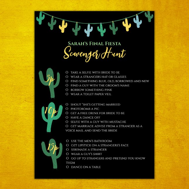 Final Fiesta Bachelorette Game Scavenger Hunt Karte (Final fiesta mexican bachelorette scavenger hunt bachelorette party games)