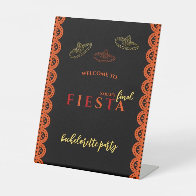 Final Fiesta Mexican Papel Picado Bachelorette Sockelschild (Vorderseite)