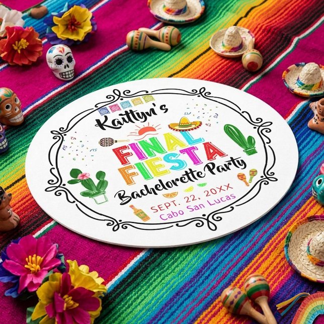 Final Fiesta Mexicana Bachelorette Party Runder Pappuntersetzer (Von Creator hochgeladen)