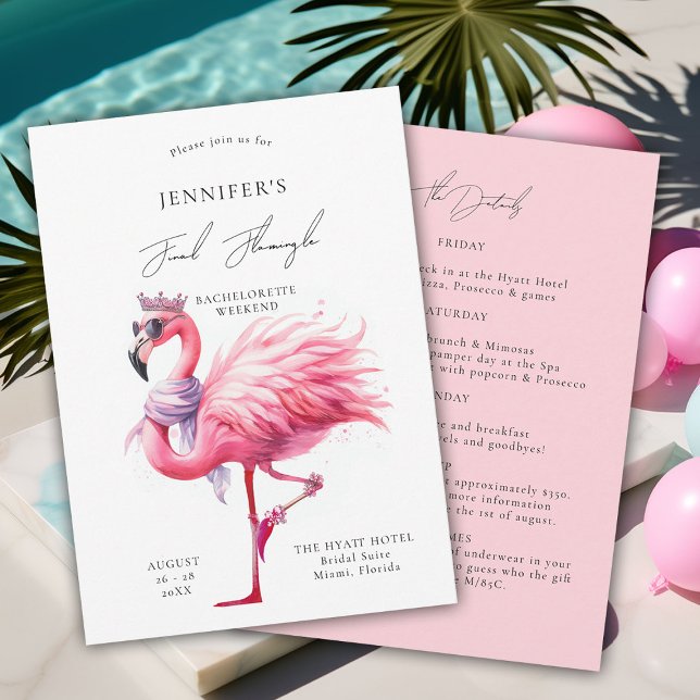 Final Flamingle Niedlich Funny Bachelorette Itiner Einladung (final flamingle bachelorette party invitation itinerary pink flamingo tropical funny watercolor fun)