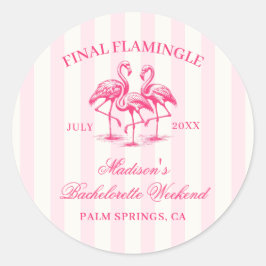 Final Flamingle Pink Striped Bachelorette Runder Aufkleber