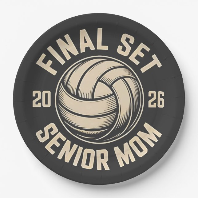 Final Set Senior Mama 2026 Abschluss Volleyball Pappteller (Vorderseite)