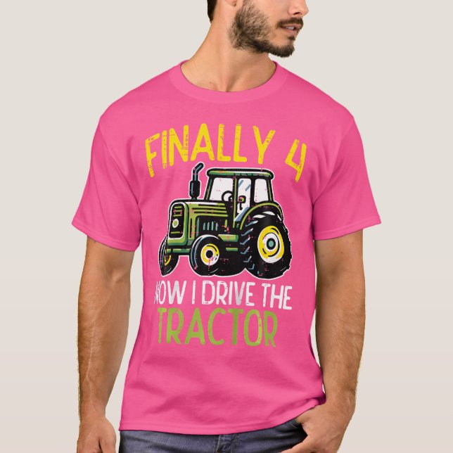 Finally 4 Now I Drive Tractor 4Th Birthday Farm Bo T-Shirt (Vorderseite)