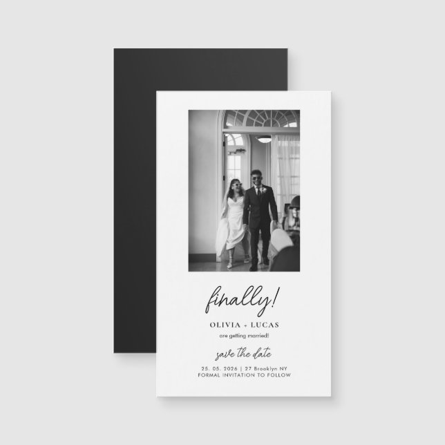 Finally Script Photo Magnetic Wedding Save The Dat Magnetkarte (Vorne/Hinten)