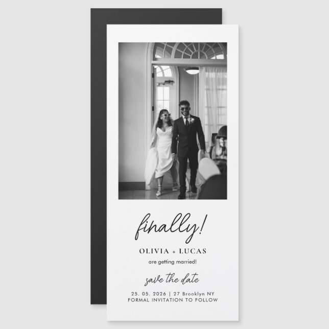 Finally Script Photo Magnetic Wedding Save The Dat Magnetkarte (Vorne/Hinten)