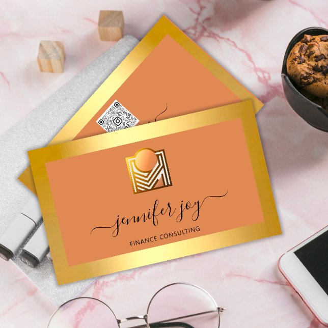 Finance Consulting Broker Gold Frame Logo QR Code Visitenkarte (Finance Consulting Broker Gold Frame Logo QR Code Business Card)