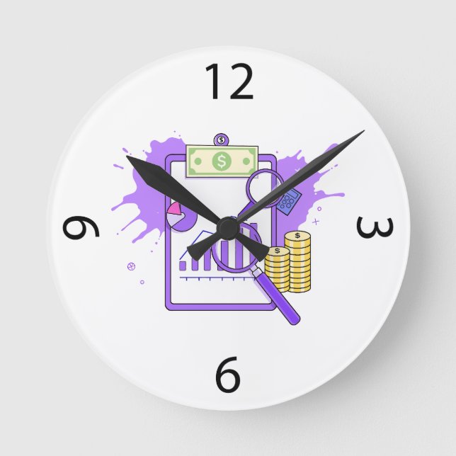 Financial Analysis Report Money Magnifying Glass Runde Wanduhr (Vorderseite)