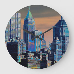  Financial District Lower Manhattan  Poster Große Wanduhr