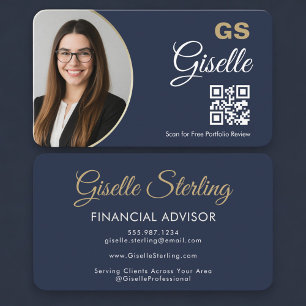 Finanzagenten-Foto-QR-Code Navy Blau Gold Visitenkarte