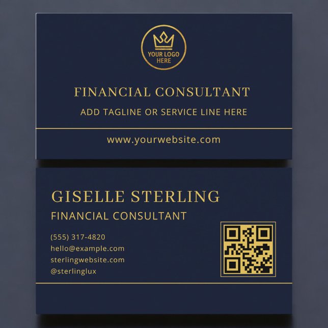 Finanzberater Blau Gold Logo QR Code Visitenkarte (Von Creator hochgeladen)