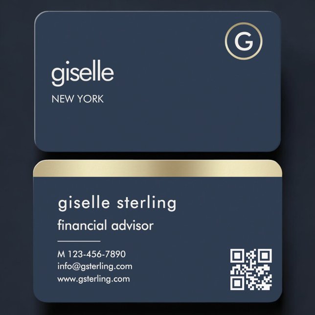 Finanzberater Navy Blau Gold QR Code Visitenkarte (Von Creator hochgeladen)