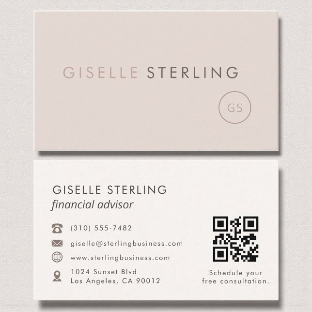 Finanzberater QR Code Blush Pink Luxus Visitenkarte (Von Creator hochgeladen)