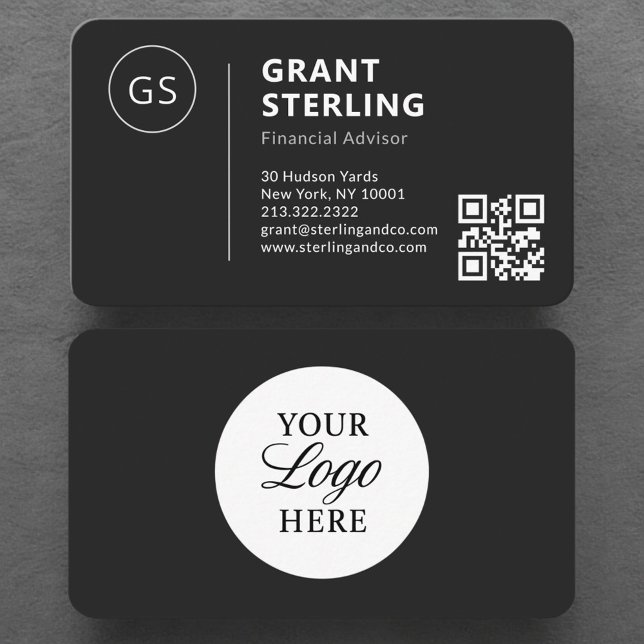 Finanzberater Schwarzes Logo QR-Code Professional Visitenkarte (Von Creator hochgeladen)