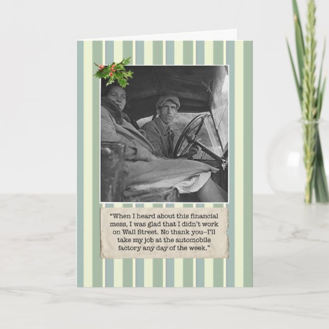 Finanzkrise-Weihnachtskarte mit Auto-Arbeitskraft Feiertagskarte (Vorderseite)