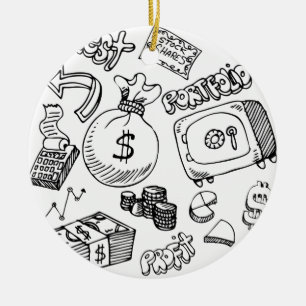 Finanzsymbol-Gekritzel-Set Keramik Ornament