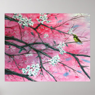 Finch Amongst the Cherry Blossoms Print Poster