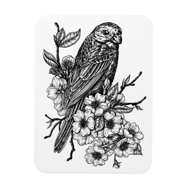 Finch auf Kirschzweig Magnet (Vertikal)