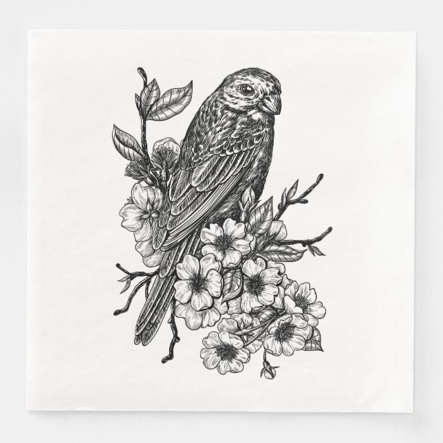 Finch auf Kirschzweig Serviette (Vorderseite)