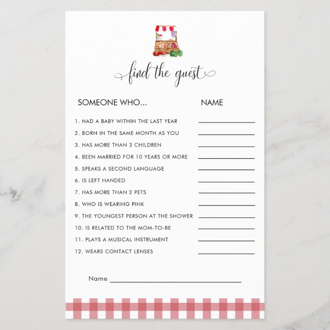 Find the Guest Game Locally Grown Baby Shower Flyer (Vorne)