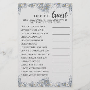 Find the Guest Grey Floral Bridal Shower Game Card Flyer