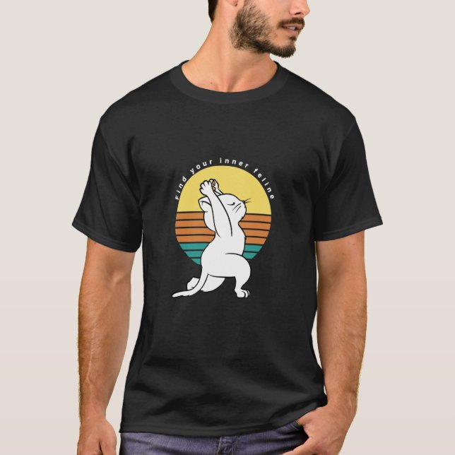 Find Your Inner Feline Retro Yoga Cat Present T-Shirt (Vorderseite)