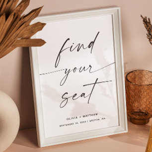 Find Your Seat Schild   Minimalistische Hochzeitss