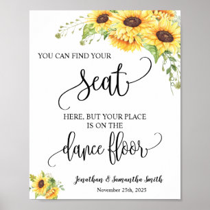 Find your seat sign wedding reception sunflowers poster